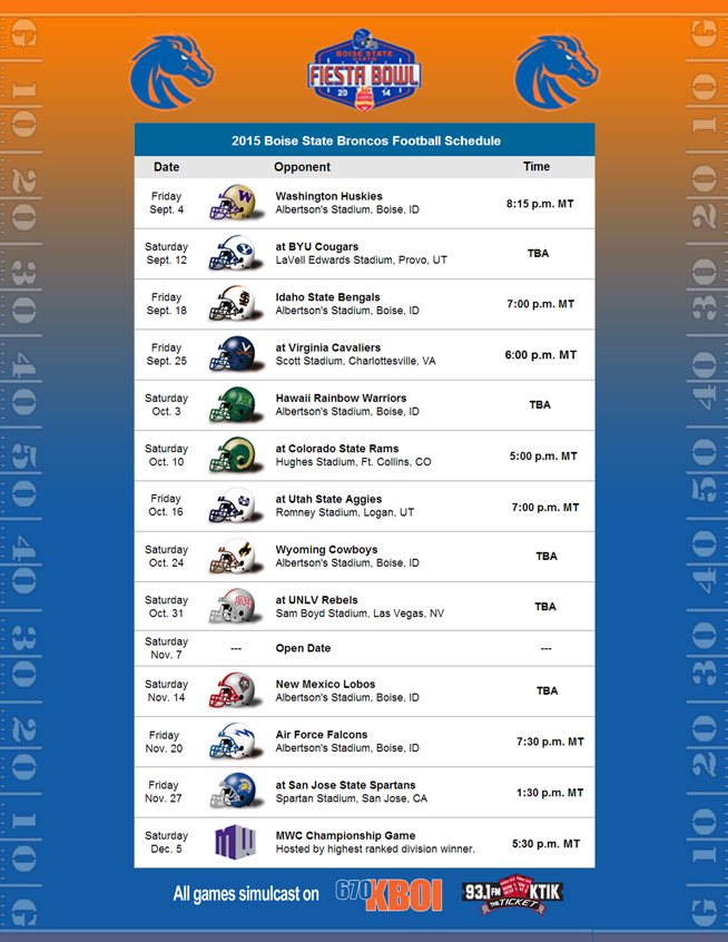 2015 Boise State Broncos Football Schedule KBOIAM